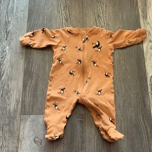 Pekkle Adorable Orange Penguin Print Kids One Piece